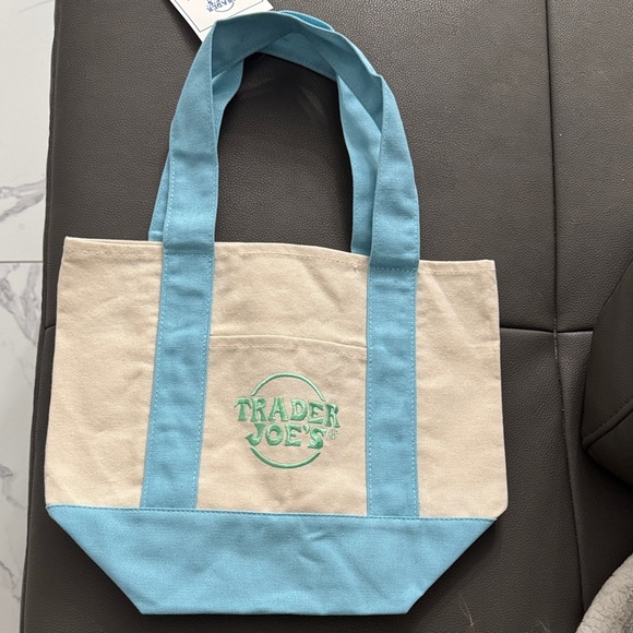 Trader Joe'S Handbags - Trader Joe’s mini Blue and Cream Tote Bag